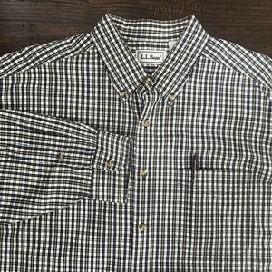 LL Bean‎ Shirt Mens LG Tall Green Checked Button Down VTG LShirt By Sleeve